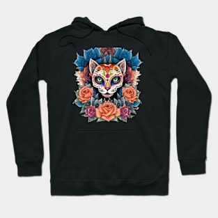 Sugar Skull Art featuring a mesmerizing Flower Skull Cat Hoodie